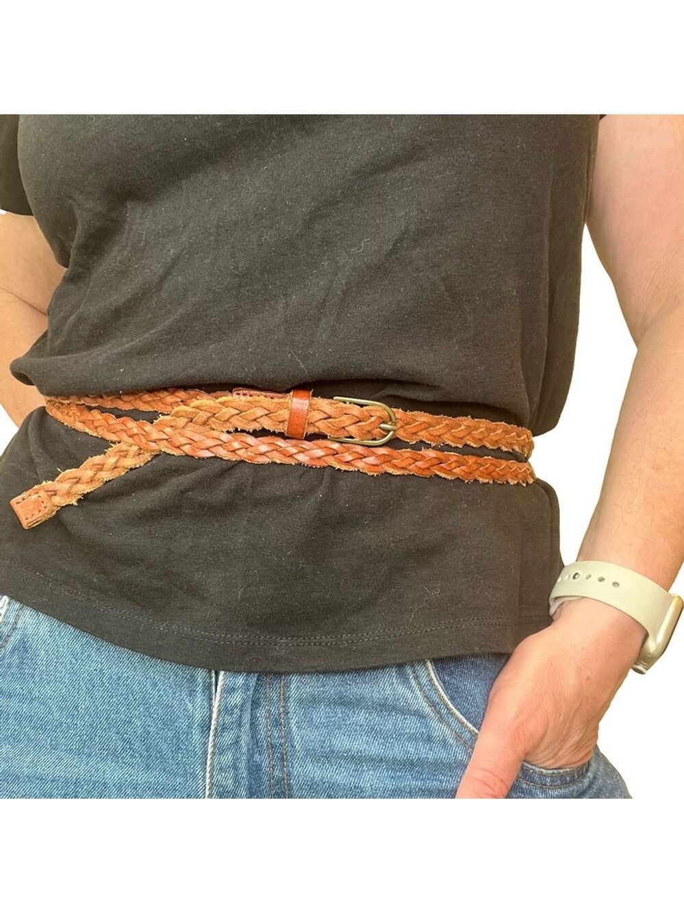 Vintage Brown Leather Double Strand Wrap Belt Size S Boho Western 90s / Y2K
